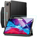 ESR Case for iPad Pro 12.9 (2020 & 2018) with Tempered-Glass Screen Protector,Yippee Trifold Smart Case with Auto Sleep/Wake,Lightweight Stand Case with Clasp, Hard Back Cover, Black