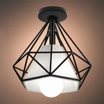 Axhup - Plafonnier Industrielle 20cm Forme Diamant Rétro Suspension Luminaire pour Salle à Manger Bar Chambre Noir 1PCS