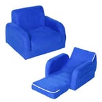 HOMCOM Children's Armchairs Kids Toddler Sofa Chair 2 In 1 Sofa Bed Folding Couch Soft Flannel Sponge for 3-4 years old Playroom Bedroom Living Room Blue