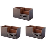 Fortuna Lai - tlily 3 Pcs pu Cuir Multi-Fonction Bureau Papeterie Organisateur Boîte De Rangement Stylo/Crayon, Téléphone Portable,(Marron-Flanelle)