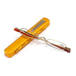 KoKoBin Mini Lunettes de Lecture en Métal,Lunettes pour Lire à Charnière à Ressort Petites et Portables,Etui Lunettes Mince en Aluminium Homme et Femme(or,+3.0)