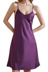 ARCFEETORY Nuisette Satin pour Femme Chemise de Nuit Lingerie avec Col en V Robe de Nuit Bretelles Spaghetti Reglables Vêtements de Nuit Violet XL