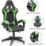 Chaise gamer BIGZZIA, Ergonomique Gaming Chaise, Confortable Pivotant, inclinable 90-135°, Hauteur Réglable 114-124cm, Noir et Vert