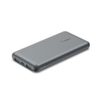 Belkin 10000mAh portable power bank, 10K USB-C portable charger with 1 USB-C port and 2 USB-A ports, battery pack for up to 15W charging for iPhone, Samsung Galaxy, AirPods, iPad - Space Grey