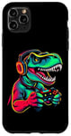 Coque pour iPhone 11 Pro Max Gaming Dinosaurs- Le T-rex joue aux jeux vidéo