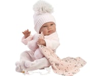 Llorens 84338 Tina Vinyl Babydukke 43 Cm Med Rosa Håndkle