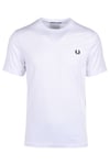 Fred Perry Mens Ringer T-Shirt in White Cotton - Size Large