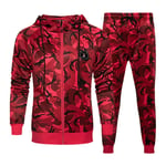 FHKGCD Ensembles Hommes Camouflage Automne Survêtement Veste + Pantalons Ensembles Survêtement Homme Vêtements De Sport en Plein Air Sweat À Capuche-T Rouge, M