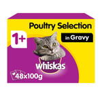 48 X 100g Whiskas 1+ Adult Wet Cat Food Pouches Mixed Poultry In Gravy