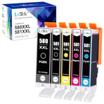 LxTek 580XXL 581XXL Ink Cartridge Replacement for Canon PGI-580 CLI-581 Ink Compatible for Pixma TS6250 TS6350 TS8250 TS6351 TS6251 TS705 TS8550 TS5150 TS6250 TS8500 TS8252 TS9150 TS9155, 5-Pack