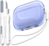 Coque Compatible avec Airpods Pro 2ème/1ère génération, Compatible avec Airpods Pro 2ème génération USB C, Coque Transparente Souple Antichoc avec Stylo de Nettoyage pour lanière,Violet