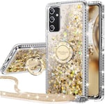 Silverback for Samsung A25 5G Case,Moving Liquid Holographic sparkly Glitter Case With Stand and Lanyard, Girls Women Bling Ring Shockproof Protective Cover for Galaxy A25 5G -Gold