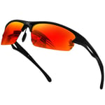 KANASTAL Lunettes de Soleil Sport Polarisées Lunette de Soleil Homme et femme UV400 pour Lunettes de Cyclisme Pêche Alpinisme Randonnée Golf TR90 Rouge orange et Noir