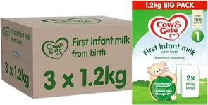 Cow & Gate 1 First Infant Baby Milk Powder Formula, from Birth, 1.2K (Pack of 3)