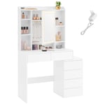 VASAGLE Coiffeuse, Grand Miroir LED à Luminosité Réglable, Table de Maquillage avec Miroir, Compartiments Ouverts, Étagères Réglables, Moderne, Blanc Nuage RDT124W01