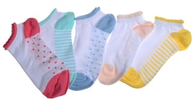 5 Pairs of Girls White Spots & Stripes Trainer socks