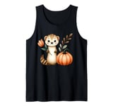 Cute Forest Animal Holding Flower and Pumpkin Illustration Tank Top