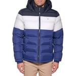 Tommy Hilfiger Men's Hooded Puffer Jacket Down Alternative Coat, Bluebell Color Block, XL