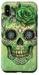 Coque pour iPhone XS Max Adorable rose verte et crâne avec étoiles et crânes verts