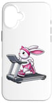 Coque pour iPhone 16 Plus Lapin de Pâques sur tapis roulant Gym Fitness Entraînement