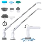 Leebein Electric Spin Scrubber, Cordless Cleaning Brush with Long Handle and 8 Replaceable Brush Heads, 2 Rotating Speed Shower Scrubber for Bathroom Tub, Floor, Tile, Kitchen, Car Wash (White)