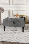 Square Tufted Linen Storage Ottoman Footstool