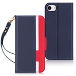 Fyy iPhone SE 2022/SE 2020/iPhone 8/7 Case, Ultra Slim Flip Leather Phone Case with Card Holder Hand Strap Protective Shockproof Cover for Apple iPhone SE 2022 5G/SE 2020/8/7 4.7" Navy Blue