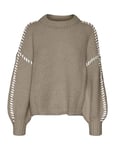 VERO MODA Vmfeng Ls O-Neck GA Boo Pull Tricot, Silver Mink/détail : W. Snow White, XS Femme