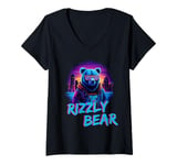 Womens Rizzly Bear Vaporwave Synthwave Retrowave Aesthetic Vibes V-Neck T-Shirt