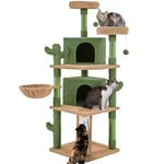 Yaheetech Arbre à Chat Cactus Multiniveau Tour pour Chat en Peluche avec 2 Cachettes 2 Perchoir Panier Jouets Griffoirs en Sisal 166,5 cm