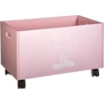 Coffre de rangement à roulettes rose en Mdf - Dim : L48x l30 x H28 cm