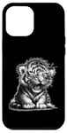 Coque pour iPhone 12 Pro Max Adorable bébé tigre rugissant illustration noir et blanc