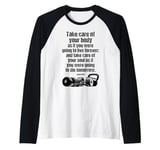 Motivational Gym Quote Care For Body & Soul Fitness Training Raglan Baseball Tee