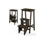 Goplus - Tabouret Escabeau Pliable 3 Marches, Escabeau Marchepied en Bois Massif, avec Marches Réversibles, Charge 310KG, Brun