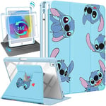 Besoar Étui pour iPad 9e/8e/7e génération 10,2" Motif Dessin animé Kawaii pour Filles, garçons, Filles, Femmes, Support Rotatif à 360 degrés, Porte-Crayon pour Apple iPad 9/8/7, Bleu Sti