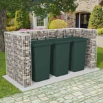 Cadre de gabion de poubelle triple Acier 250 x 100 x 120 cm - Argent - The Living Store