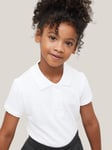 John Lewis Pure Cotton Easy Care Scallop Collar School Polo Shirt, Pack of 2, White