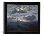 Kunst für Alle 'Encadré Image de Caspar David Friedrich Nuit Lune sur nordischer la Mer, Paysage, Simili Impression dans Le Cadre de Haute qualité Photos Fait Main, 40 x 30 cm, Noir Mat