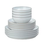 Denby - White Speckle Coupe Dinner Set For 4 - 12 Piece Ceramic Tableware - Dishwasher Microwave Safe Stoneware Crockery - Reactive Glaze, White - 4 x Dinner Plate, 4 x Medium Plate, 4 x Cereal Bowl