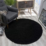 SANAT Tapis Rond, à Poils Longs, Moderne, pour Salon, Chambre à Coucher, Salle à Manger ou Chambre d'enfant, Noir, Dimensions : 150 x 150 cm