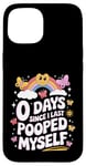 Coque pour iPhone 15 0 jours depuis la dernière fois que je me suis fait caca Funny Poop Groovy