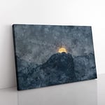 Big Box Art Moon Behind The Mountains in Canada Painting Canvas Wall Art Print Ready to Hang Picture, 76 x 50 cm (30 x 20 Inch), Teal, Black, Grey