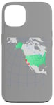 Coque pour iPhone 13 Carte des États-Unis et de l'Amérique du Nord. Rouge surligné Californie