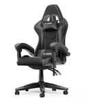 bigzzia Chaise Bureau Chaise Gaming Ergonomique en PU Cuir, Hauteur Réglable, avec Coussin Lombaire et Appui-Tête, Fauteuil Gamer Confortable pour Adultes, Filles et Garçons (Noir Mat)