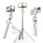 OOHHEE Newest 62" Phone Tripod, Tripod for iPhone & Selfie Stick Tripod with Remote, Extendable TubeTravel Tripod, Fit for iPhone 14 Pro Max/14 Pro/13 Pro Max/Samsung S22(Orange & White)