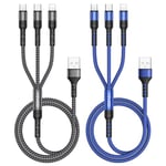 RAVIAD Multi Charger Cable, 3 in 1 Charger Cable [2Pack 1.2M] Multi Charging Cable Nylon Braided with Micro USB Type C Lightning Cable Connector for iPhone, Android Samsung Galaxy, Huawei, Oneplus, LG