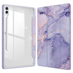 FINTIE Coque pour Samsung Galaxy Tab S9 FE Plus/Galaxy Tab S9 Plus 12.4 Pouces 2023 - [Rangement de Stylet] Housse Arrière Transparente Claire Etui avec Bord Antichoc, Marbre Lilas