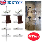 4 Tier Bathroom Corner Shower Caddy Telescopic Pole Tension Organizer Rack Shelf