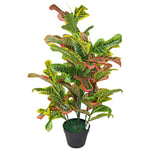 Leaf Feuille de Codiaeum Artificielle Multicolore Maison Pot Plastique Noir Grand Modèle 90 cm