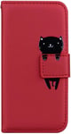 Coque Pour Samsung A52 4g/A52 5g(6.5"") Porte Carte Aimantee Antichoc Portefeuille Cuir Coque Telephone Portable Clapet Pour Samsung A52 4g/A52 5g(6.5"") Protection Etui Avec Cordon Chat Rouge